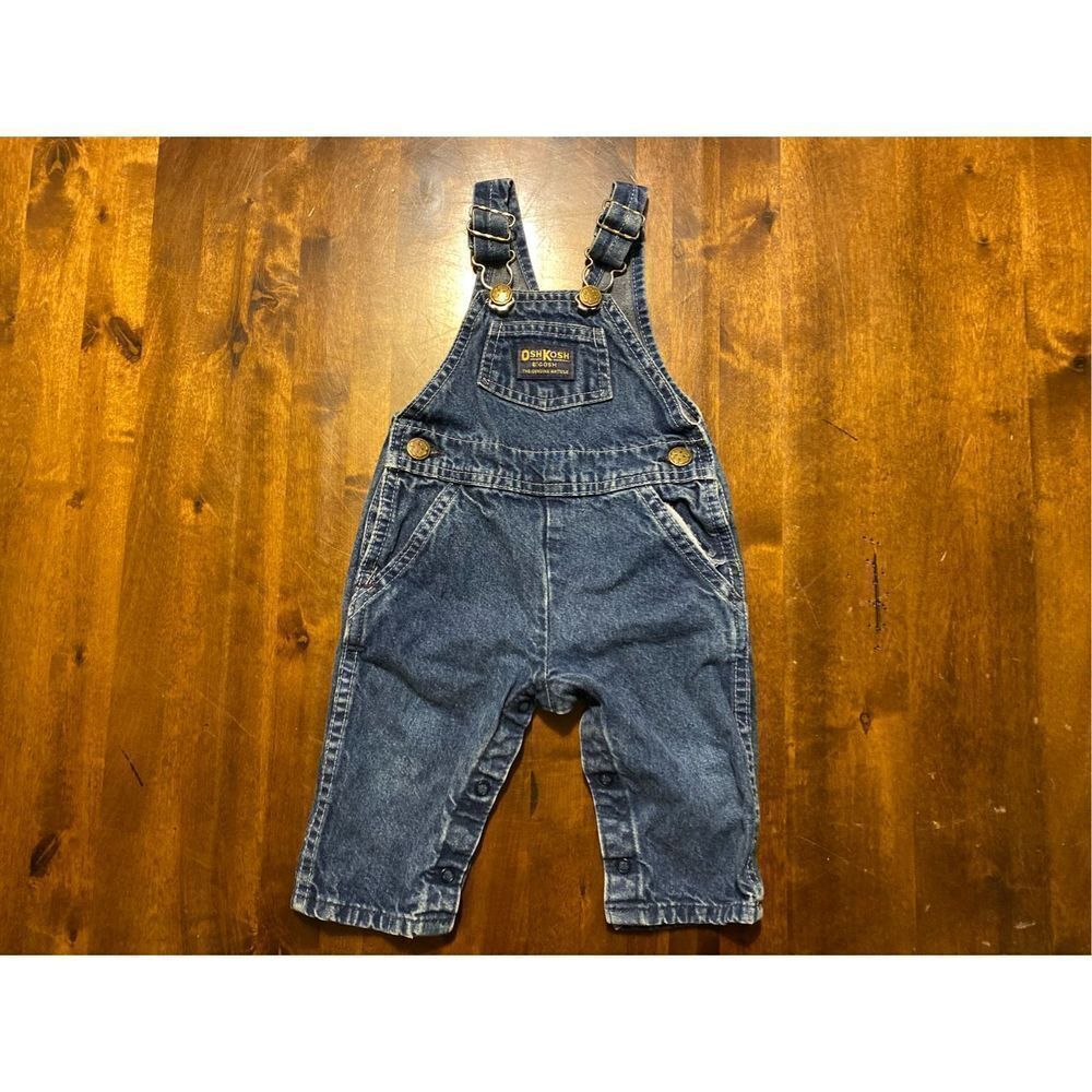 Vintage OshKosh Overalls 3-6 Months Vestbak Denim USA Snap Closure Pleated Front